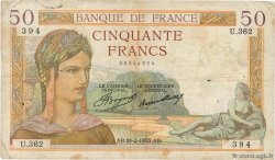 50 Francs CÉRÈS FRANKREICH  1935 F.17.04 SGE