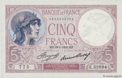 5 Francs FEMME CASQUÉE FRANKREICH  1933 F.03.17 fST+