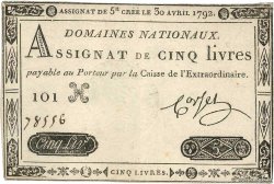 5 Livres FRANCE  1792 Ass.27c