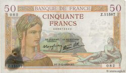 50 Francs CÉRÈS modifié FRANCE  1939 F.18.35 VF-
