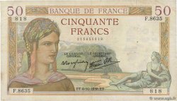50 Francs CÉRÈS modifié FRANCE  1938 F.18.15