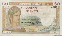 50 Francs CÉRÈS modifié FRANCE  1938 F.18.14 pr.TTB