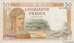 50 Francs CÉRÈS modifié FRANCE  1939 F.18.33