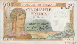 50 Francs CÉRÈS modifié FRANCE  1940 F.18.39 pr.TTB