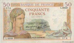 50 Francs CÉRÈS modifié FRANCE  1938 F.18.17 TTB