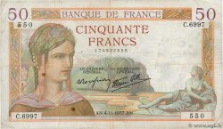 50 Francs CÉRÈS modifié FRANKREICH  1937 F.18.04 S