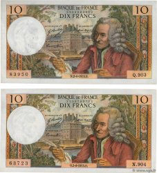 10 Francs VOLTAIRE Lot FRANCE  1973 F.62.63 VF+