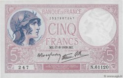 5 Francs FEMME CASQUÉE modifié FRANCIA  1939 F.04.06 SPL+