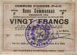 20 Francs FRANCE regionalism and various Oignies 1914 JP.62-1059 VF