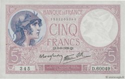 5 Francs FEMME CASQUÉE modifié FRANCIA  1939 F.04.04 SPL