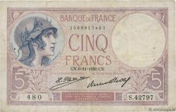 5 Francs FEMME CASQUÉE FRANCE  1930 F.03.14 pr.TB