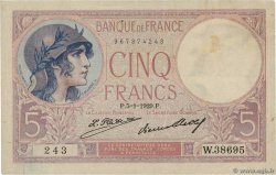 5 Francs FEMME CASQUÉE FRANKREICH  1929 F.03.13