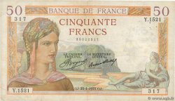 50 Francs CÉRÈS FRANKREICH  1935 F.17.08 S