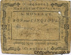 5 Sous FRANCE Regionalismus und verschiedenen Saint Montant 1792 Kc.07.142 fS
