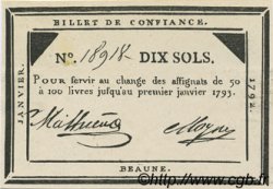 10 Sols Faux FRANCE regionalism and miscellaneous Beaune 1791 Kc.21.005x XF