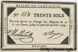 30 Sols Faux FRANCE regionalism and miscellaneous Beaune 1791 Kc.21.006x XF
