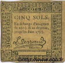 5 Sols FRANCE regionalism and miscellaneous Beaune 1792 Kc.21.007 VF