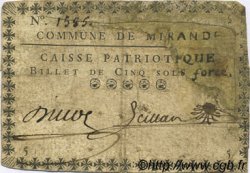 5 Sols FRANCE Regionalismus und verschiedenen Mirande 1792 Kc.32.074 GE