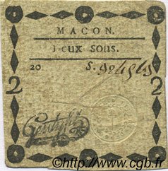 2 Sous FRANCE regionalism and various Macon 1792 Kc.71.038b VF
