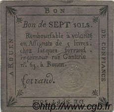 7 Sols FRANCE regionalism and miscellaneous Rouen 1792 Kc.76.168 XF