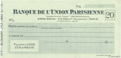Francs FRANCE regionalism and various Paris 1943 DOC.Chèque UNC