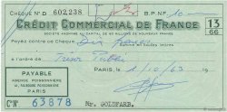 10 Francs FRANCE regionalismo e varie Paris 1963 DOC.Chèque SPL
