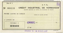 Francs FRANCE regionalismo y varios Orbec 1943 DOC.Chèque EBC