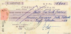 1600 Francs FRANCE regionalismo y varios Nice 1944 DOC.Chèque MBC