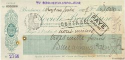 3000 Francs FRANCE regionalismo y varios Bordeaux 1907 DOC.Chèque MBC