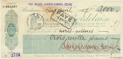3000 Francs FRANCE régionalisme et divers Bordeaux 1907 DOC.Chèque