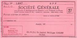 Francs FRANCE regionalismo y varios Paris 1960 DOC.Chèque EBC
