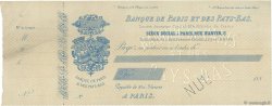 Francs Non émis FRANCE regionalismo e varie Paris 1880 DOC.Chèque SPL