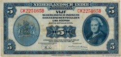 5 Gulden NETHERLANDS INDIES  1943 P.113a F+