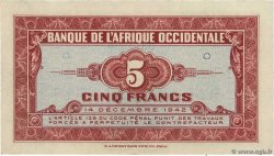5 Francs FRENCH WEST AFRICA  1942 P.28a AU+