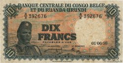 10 Francs BELGIAN CONGO  1958 P.30b VF