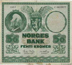 50 Kroner NORVÈGE  1957 P.32b2 BC+