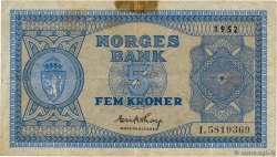 5 Kroner NORVÈGE  1952 P.25d TTB