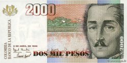 2000 Pesos COLOMBIA  1996 P.445a FDC