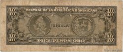 10 Peso Oro RÉPUBLIQUE DOMINICAINE  1962 P.093a MB