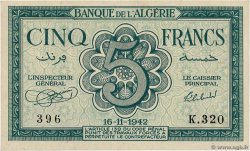 5 Francs ALGÉRIE  1942 P.091 SUP