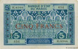 5 Francs MOROCCO  1924 P.09 VF