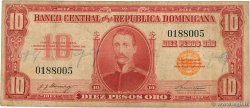 10 Peso Oro RÉPUBLIQUE DOMINICAINE  1962 P.093a TB