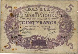 5 Francs Cabasson violet MARTINIQUE  1934 P.06 SGE