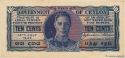 10 Cents CEYLON  1942 P.43a SS