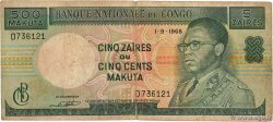 5 Zaïres - 500 Makuta CONGO, DEMOCRATIC REPUBLIC  1968 P.013b G