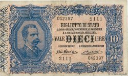 10 Lire ITALY  1918 P.020f VF