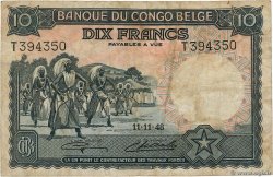 10 Francs BELGIAN CONGO  1948 P.14E VG