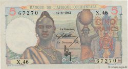 5 Francs FRENCH WEST AFRICA (1895-1958)  1943 P.36 VF+
