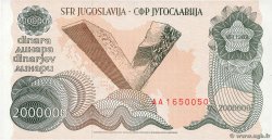 2 000 000 Dinara YUGOSLAVIA  1989 P.100 UNC