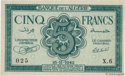 5 Francs ALGERIA  1942 P.091 SPL
